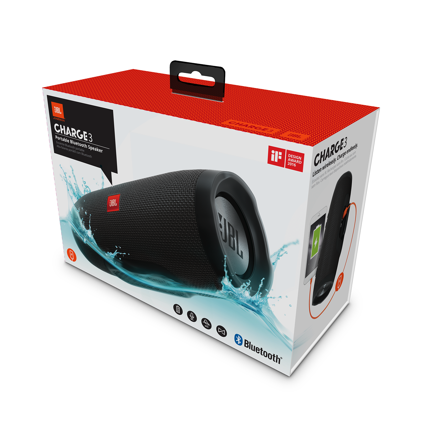 Black JBL Charge 3 Stealth Edition Portable Bluetooth Speaker and Power Bank with Rechargeable Battery Waterproof 