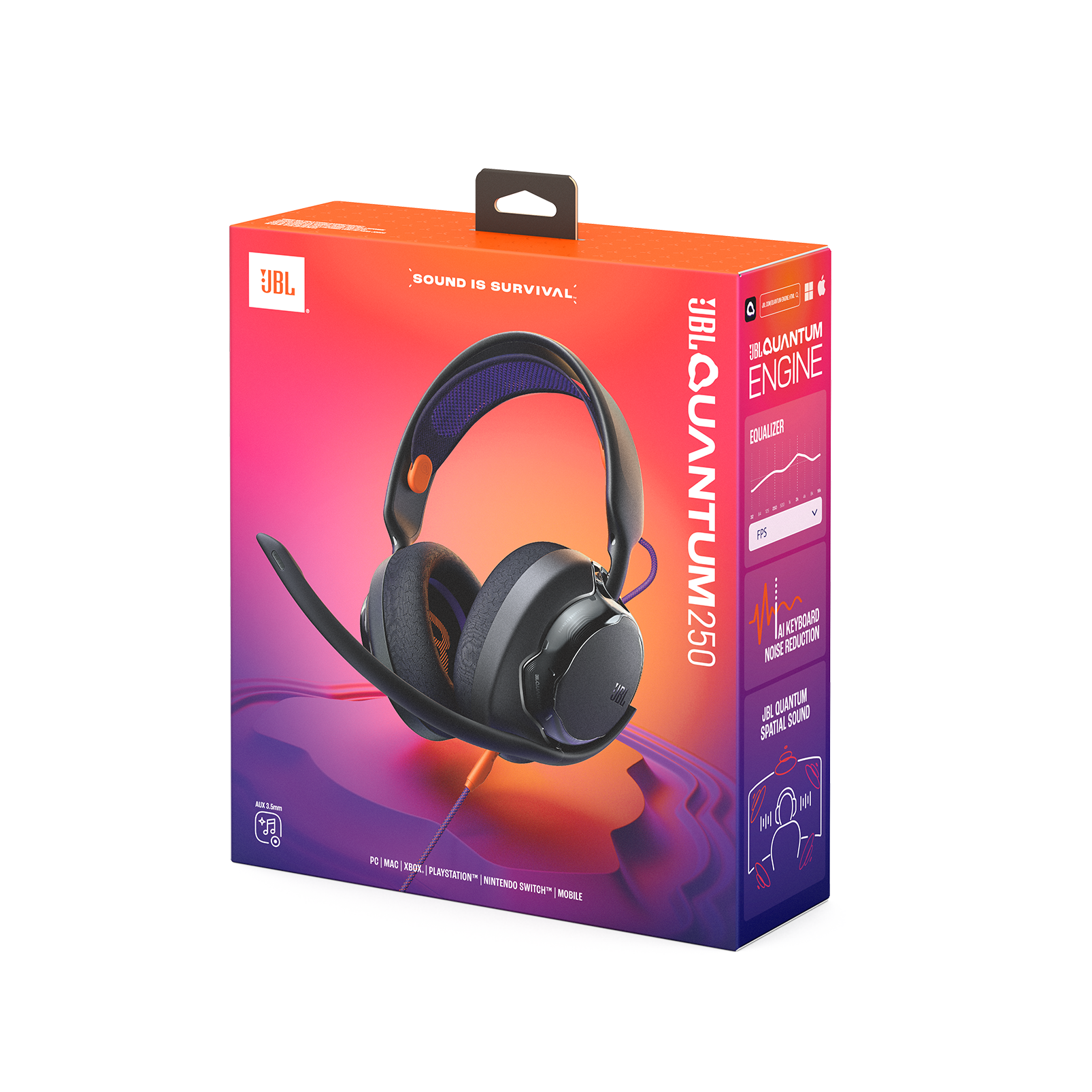 JBL Quantum 250 Wired Gaming Headset LS JBL Quantum 250 Boxside Black 